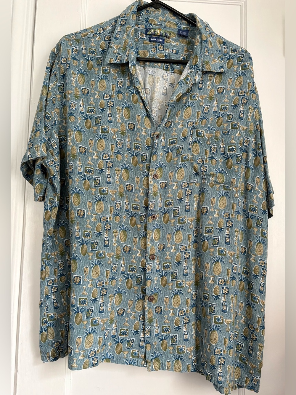Campia Easy Care Hawaiian Tropical Pineapple Print Button-Up Shirt Men’s XXL